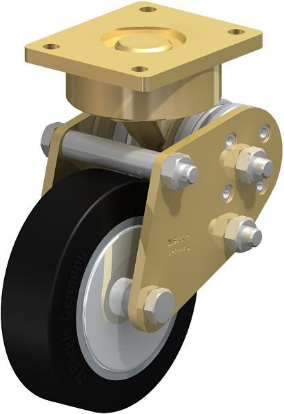 Blickle BPFE-ALEV 125K-FA Schwerlast-Bockrolle mit Polyurethan-Drehfedern, Elastik-Vollgummi, Schwarz, 610766