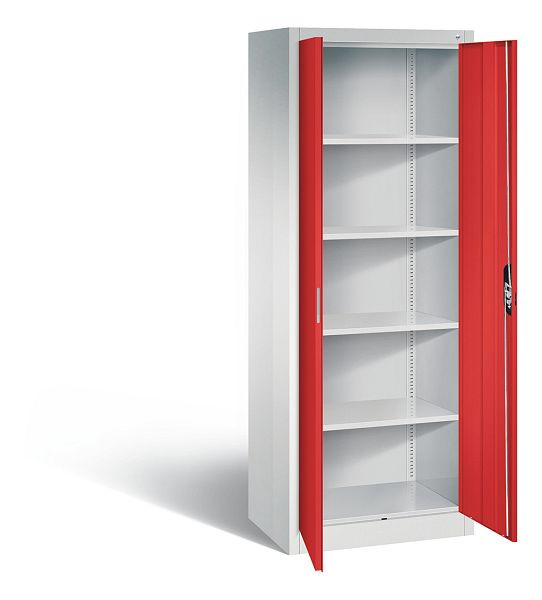 C+P Büroschrank Acurado, H1950xB700xT500mm, Farbe: Lichtgrau / feuerrot, Muldengriff, 5 OH, 9237-000 S10446