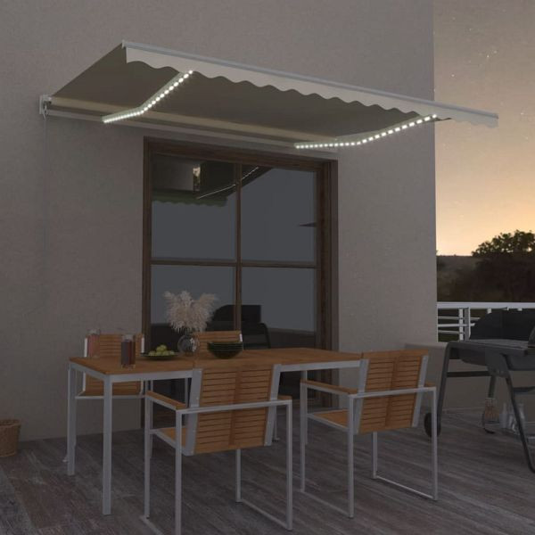 vidaXL Markise Manuell Einziehbar mit LED 450x350 cm Creme, 3069002