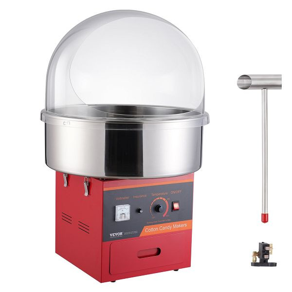 VEVOR Elektrische Zuckerwattemaschine, 1000 W, mit Abdeckung, Edelstahlschüssel, Zuckerschaufel, Schublade, Rot, TSMHTJHSHGZM0MBTWV2