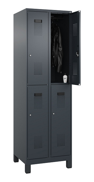 C+P Doppelstöckiger Spind Evolo PLUS, mit Füßen, 4 Fächer, 1950x600x500mm, 7016, Frontfarbe RAL 7016 Anthrazitgrau, Zylinderschloss, 049310-20 S10043