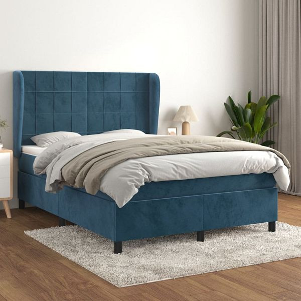 vidaXL Boxspringbett mit Matratze Dunkelblau 140x190 cm Samt, 3129211