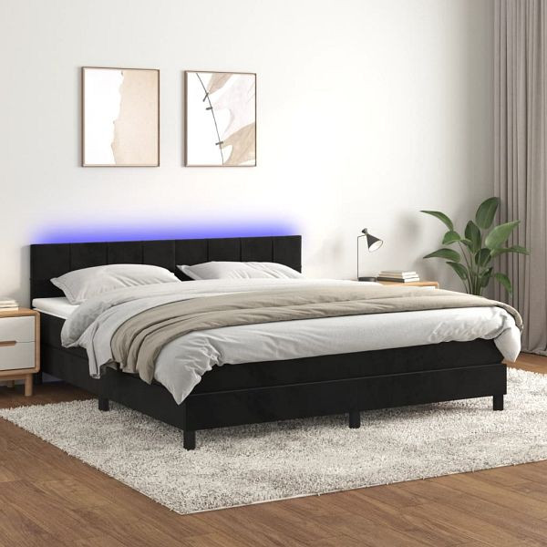 vidaXL Boxspringbett mit Matratze & LED Schwarz 160x200 cm Samt, 3134413
