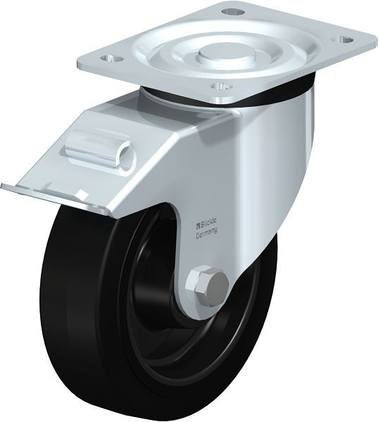 Blickle L-POEV 160R-FI Stahlblech-Lenkrolle, mittelschwere Ausführung, mit Anschraubplatte & Feststeller, Elastik-Vollgummi, Schwarz, 61564