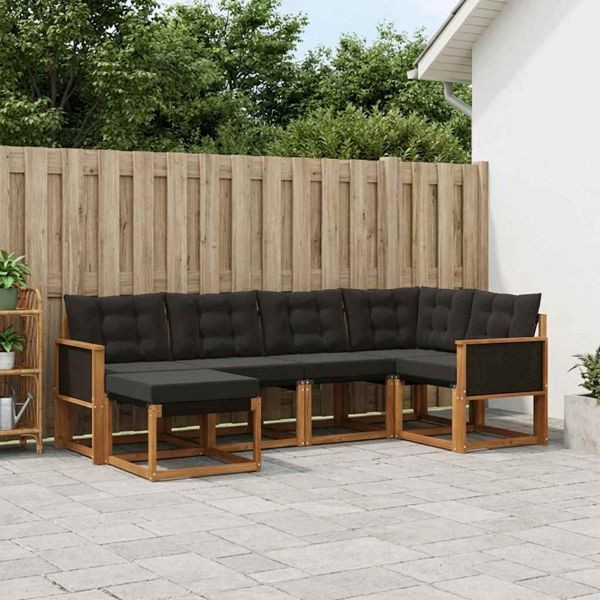 vidaXL Outdoor-Sofagarnitur mit Kissen 6-teilig Natürlich und Schwarz, 3382056