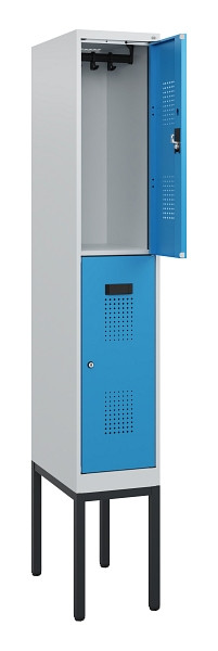 C+P Doppelstock-Spind Evolo PLUS, Gestell, 2 Fächer, 1950x300x500mm, 7035/5012, Zylinderschloss, 0493305-10 S10031