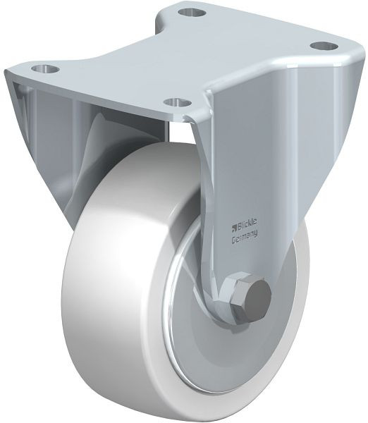 Blickle BH-SPO 127K-FA Stahlblech-Bockrolle, Schwerlast-Ausführung, mit Anschraubplatte, Polyamid, Weiß, 663104