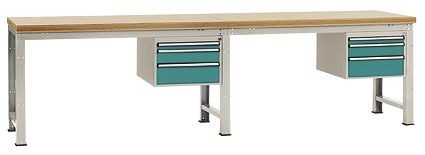 Manuflex Komplett-Werkbank Grund- und Anbau PROFI Standard mit Multiplex-Platte, BxTxH = 3000 x 700 x 840 mm, Wasserblau, WP5564.5021