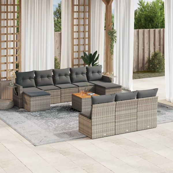 vidaXL 11-teilig Garten-Sofagarnitur mit Kissen Grau Poly Rattan, 3224772