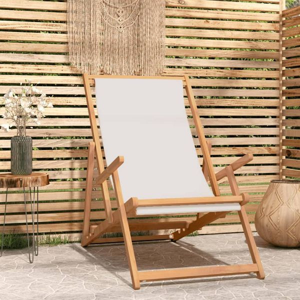 vidaXL Strandstuhl Klappbar Massivholz Teak Creme, 317696