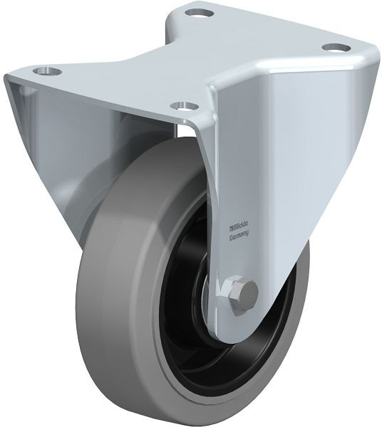 Blickle BH-POEV 125K-3-SG Stahlblech-Bockrolle, Schwerlast-Ausführung, mit Anschraubplatte, Elastik-Vollgummi, Grau, 342477