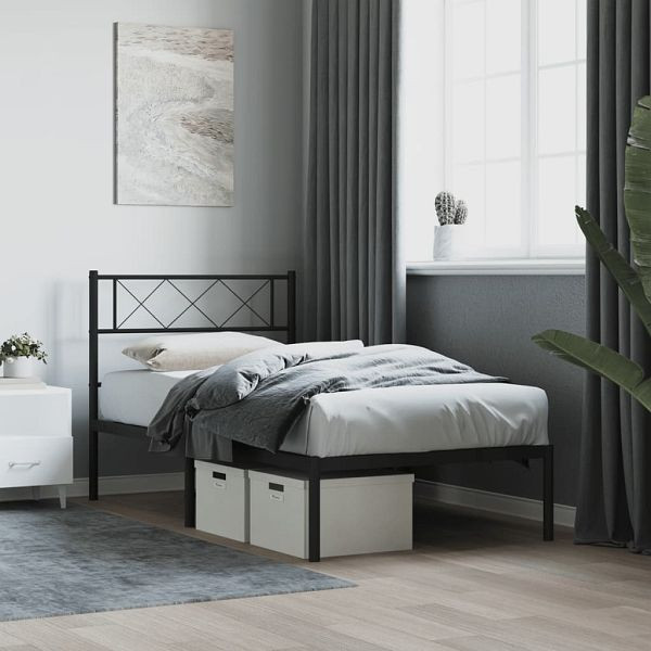 vidaXL Bettgestell mit Kopfteil Metall Schwarz 75x190 cm, 372267