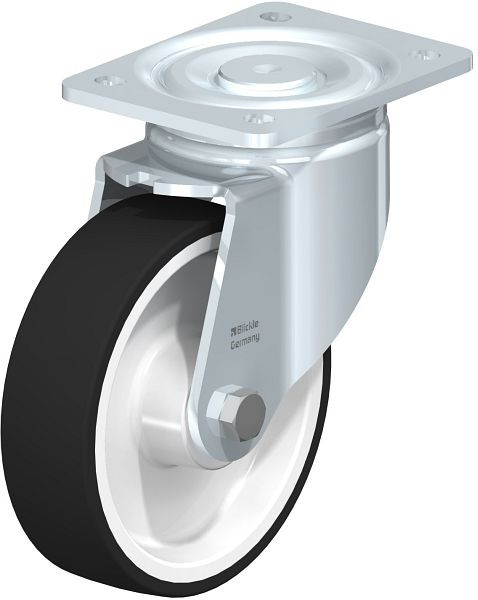 Blickle LH-POTH 160G Stahlblech-Lenkrolle, Schwerlast-Ausführung, mit Anschraubplatte, Thermoplastisches Polyurethan, Grau, 750111