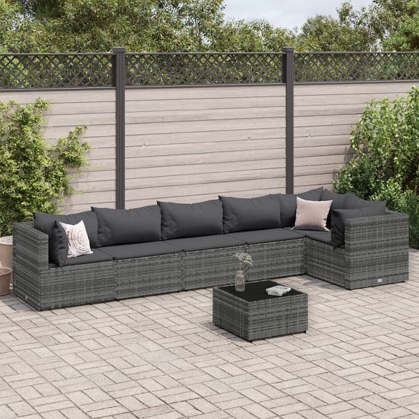 vidaXL 7-teilig Garten-Lounge-Set mit Kissen Grau Poly Rattan, 3308114