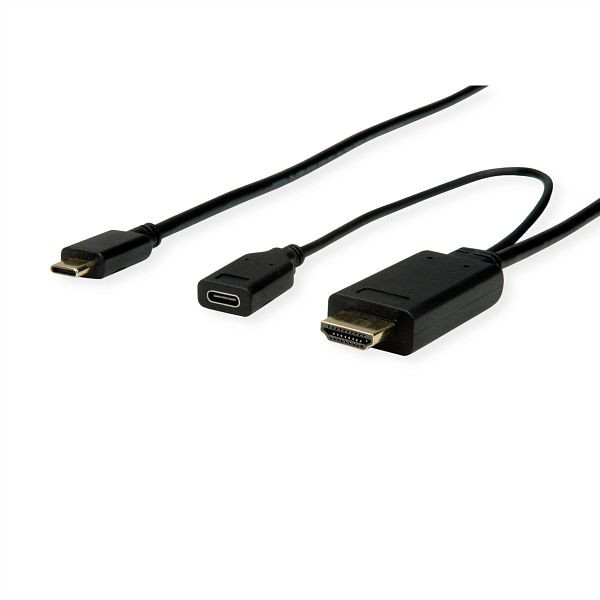 ROLINE USB Typ C - HDMI + USB C (PD) Adapterkabel, ST/ST+BU, 1 m, 11.04.5950