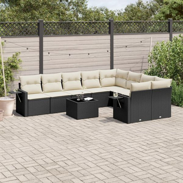 vidaXL 10-teilig Garten-Sofagarnitur mit Kissen Schwarz Poly Rattan, 3220645