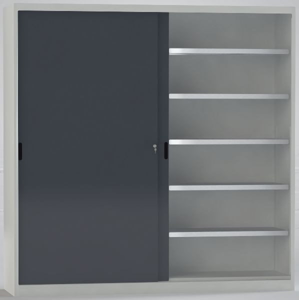 KLW Schiebetürenschrank 2000x2000x525mm HxBxT, links: 2 Schubladen, 2 Fachböden, rechts: 5 verzinkt, 7SN-UL2000TB-20S6MRB