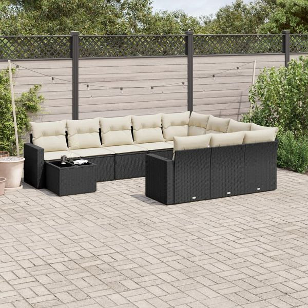 vidaXL 11-teilig Garten-Sofagarnitur mit Kissen Schwarz Poly Rattan, 3251863