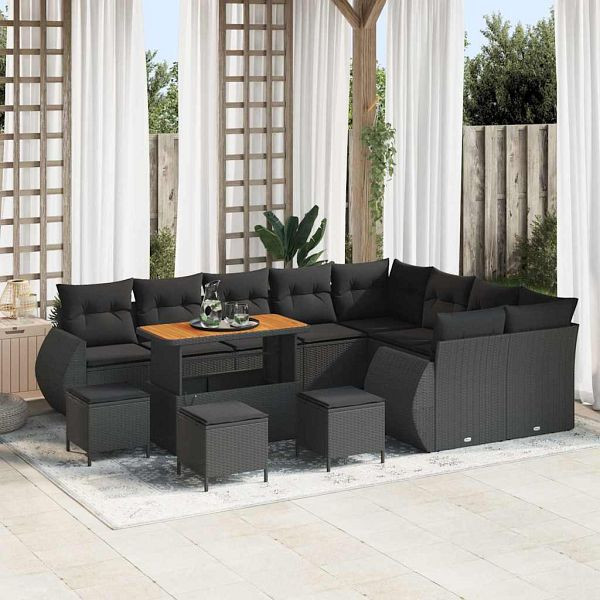 vidaXL Garten-Sofa-Set mit Kissen 13-teilig Schwarz 110 x 55 x 71 cm, 3363869