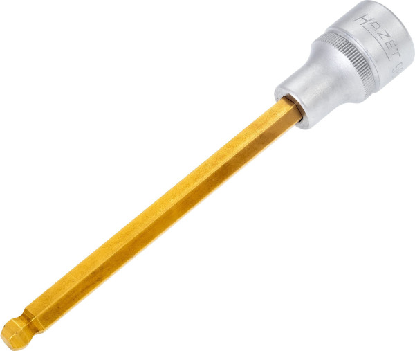 Hazet Schraubendreher-Steckschlüsseleinsatz, Vierkant hohl 12,5 mm, Innen-Sechskant Profil, 8 mm, Lange Ausführung Mit Kugelkopf, 986KK-8