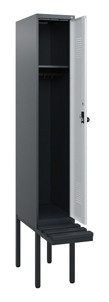 C+P Spind Evolo PLUS, 1 Abteil, 1950x300x815mm, 7016/7035, Drehriegel, Sitzfläche Kunststoff, 0490405-10 S10071