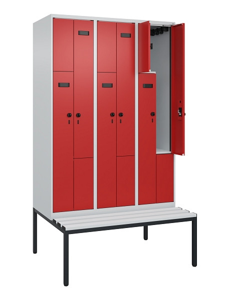C+P Z-Spind Evolo PLUS, Bank, 6 Fächer, 2120x1200x815mm, 7035/3000, Drehriegel, Sitzfläche Kunststoff, Sitzbank, 0490537-326 S10057