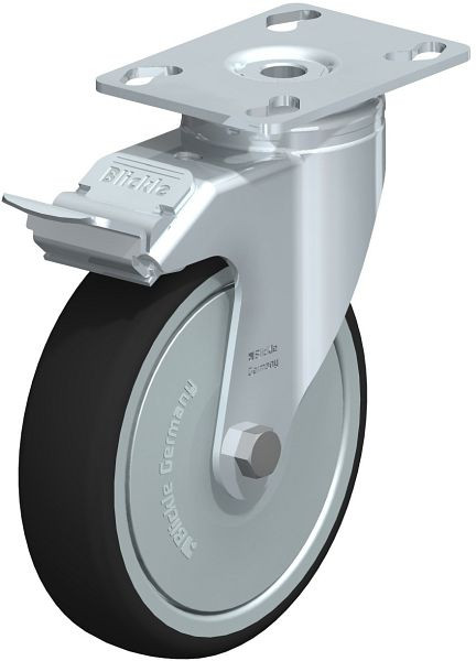 Blickle LKPA-PATH 126K-FI-FK Apparate-Lenkrolle mit Anschraubplatte & Feststeller, Thermoplastisches Polyurethan, Grau, 846971
