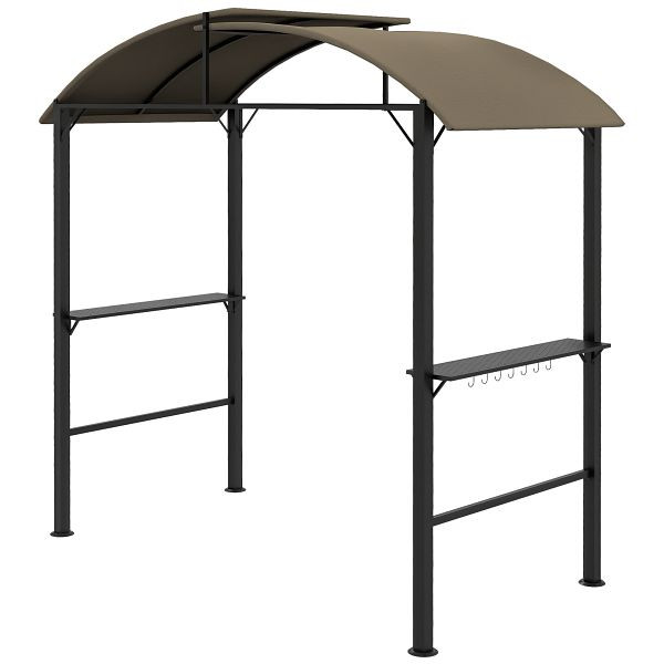 Outsunny Grillpavillon, 2 Seitenablagen, Haken, Stahlrahmen, 1,1 x 2,3m, Khaki, 84C-457V00KK