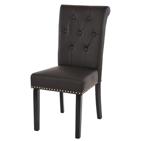 Mendler 2er-Set Esszimmerstuhl Chesterfield II, Stuhl Küchenstuhl, Nieten, Kunstleder, coffee, dunkle Beine, 38298
