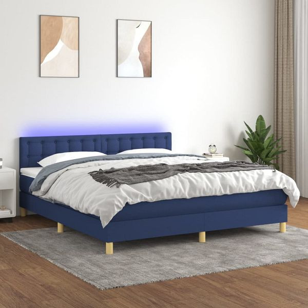 vidaXL Boxspringbett mit Matratze & LED Blau 180x200 cm Stoff, 3134059