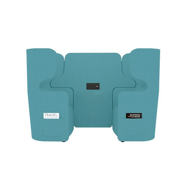 Bisley Raum in Raum Lösung Vivo, Zweisitzer, Hohe Rückenlehne, 2 Seitentaschen, 2 Steckdosen und 2 USB Anschlüsse, NE0411 türkis, VIVH2SETPS2.NE0411