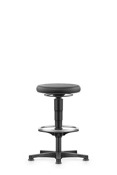 bimos Allround Hocker mit Gleiter und Fußring, PU schwarz, Sitzhöhe 560-830 mm, Farbring grau, 9461-2000-3278