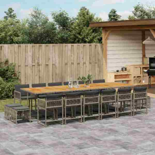 vidaXL 17-tlg. Garten-Essgruppe mit Kissen Grau Poly Rattan, UV-beständig, 3211550