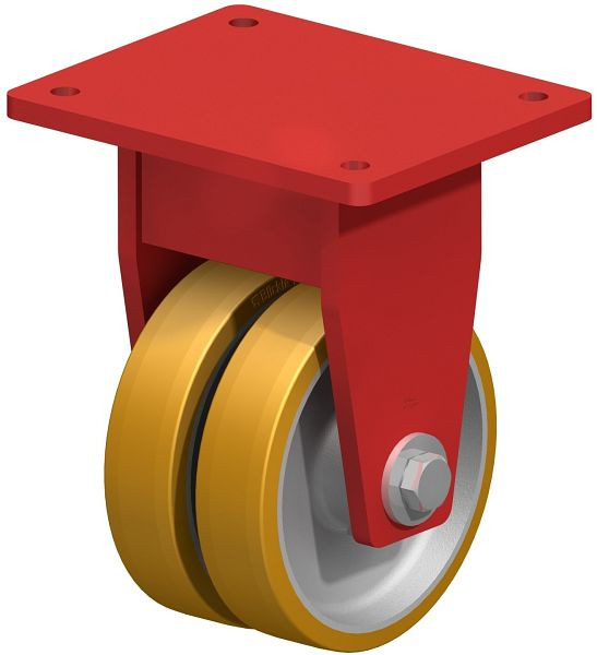 Blickle BSD-GTH 404K-42 Stahlgeschweißte Schwerlast-Doppel-Bockrolle, Blickle Extrathane®, Hellbraun, 603761