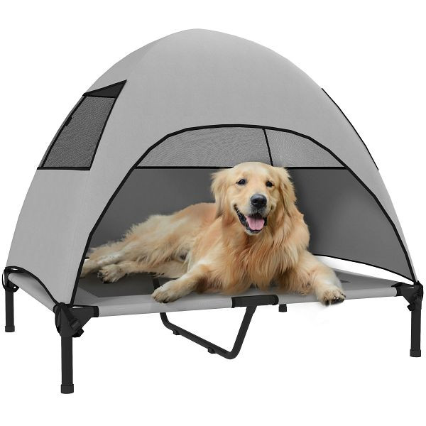 PawHut Hundeliege Outdoor mit Dach, Erhöhtes Hundebett für Große Hunde, 91 x 76 x 90 cm, Hellgrau, D04-303V01LG