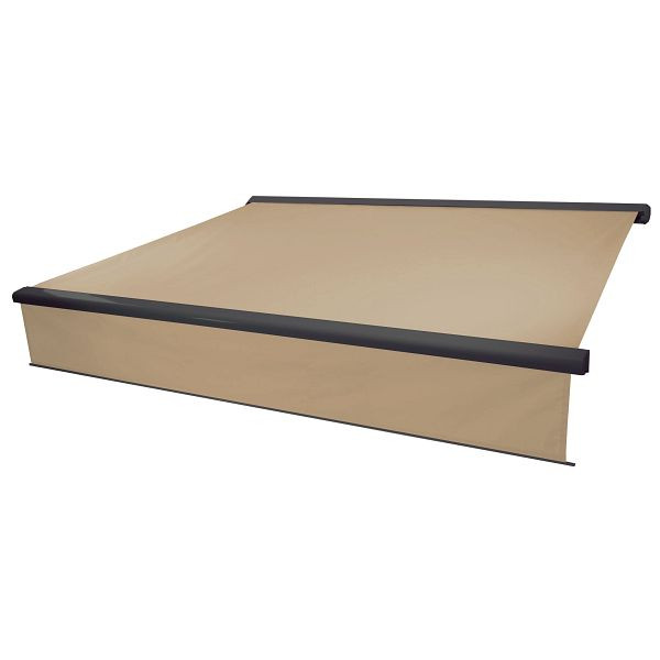 Mendler Elektrische Vollkassetten-Markise T124, 4x3m ausfahrbarer Volant, Polyester Creme, anthrazit, 58296+34295+58312