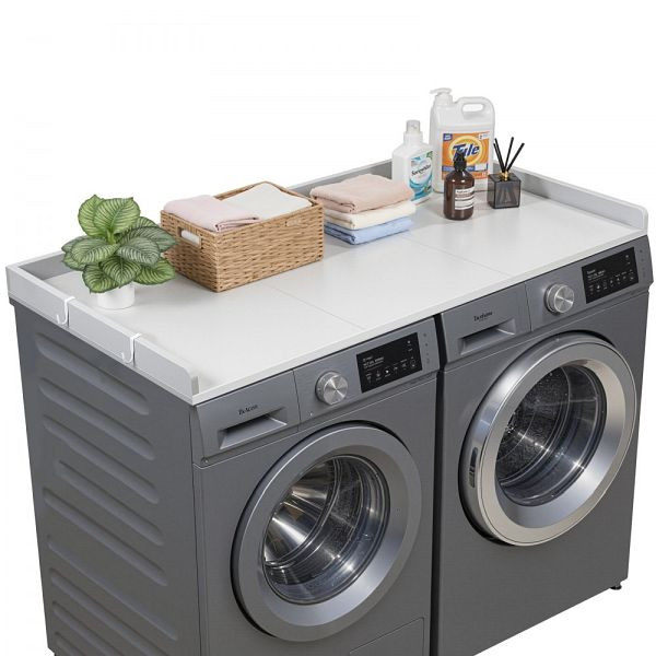 VEVOR Waschmaschinen-Trockner-Arbeitsplatte (137x69,9cm), erhöhter Rand & Haken, bis 113 kg belastbar, Grau, XYTM54YCHSMZZ4357001V0