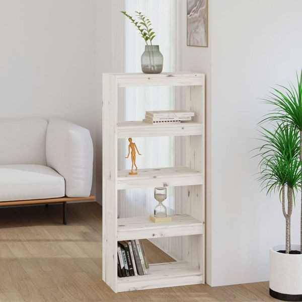 vidaXL Bücherregal/Raumteiler Weiß 60x30x135,5 cm Massivholz Kiefer, 808169