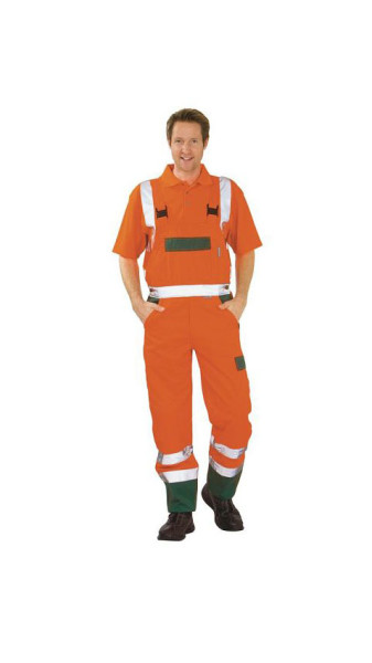 Planam Warnschutz Latzhose, orange/grün, Größe 52, 2028052