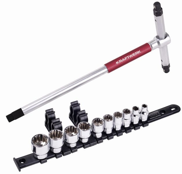 Kraftwerk COMBI-Steckschlüsselsatz 3/8" mit T-Griff Steckschlüssel, 11 teilig, 302.800.011