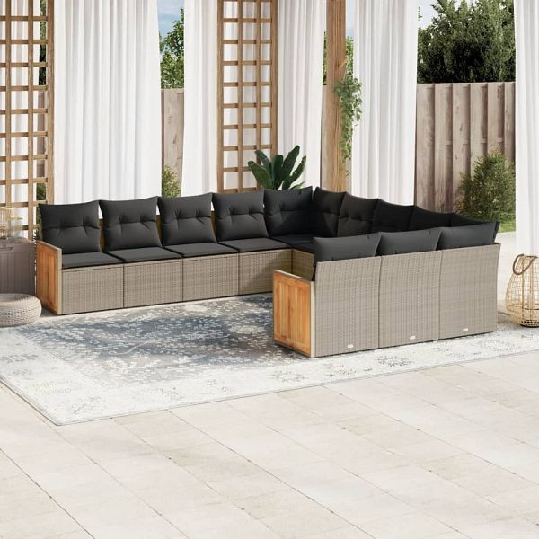 vidaXL 11-teilig Garten-Sofagarnitur mit Kissen Grau Poly Rattan, 3260513