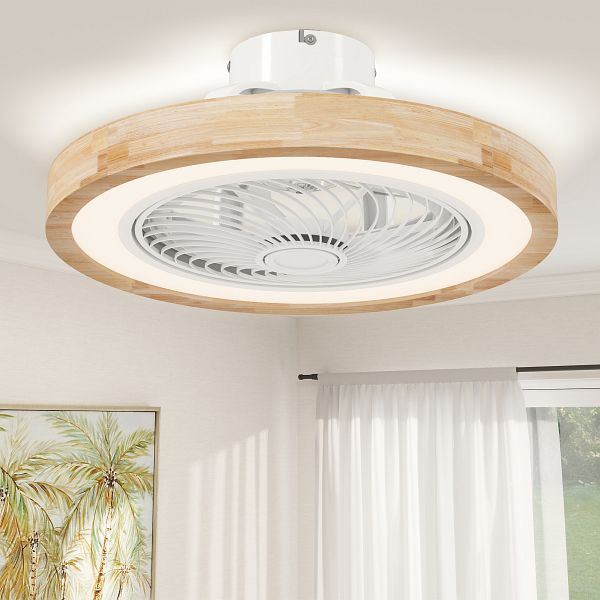 HOMCOM Deckenventilator mit Lampe und Fernbedienung, 6 Geschwindigkeiten, einstellbare Helligkeit, leiser Motor, Hellbraun, B31-512V00ND
