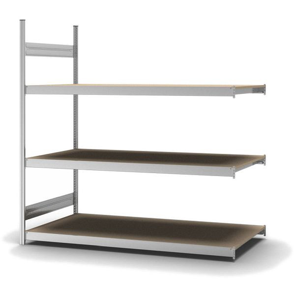 hofe Großfach-Anbauregal, 2000x800x2000 mm, 3 Fachebenen, Spanplatte verzinkt, 350 kg Fachlast, 1200 kg Feldlast, zweiseitige Bedienung, GZA20820S