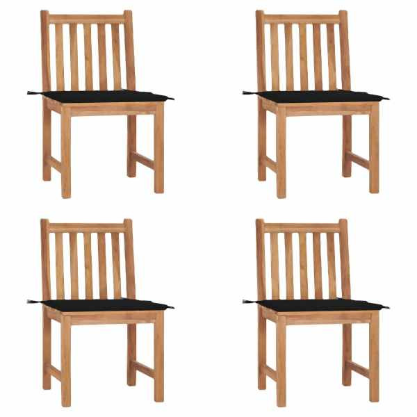 vidaXL Gartenstühle 4 Stück mit Kissen Massivholz Teak, 3073095