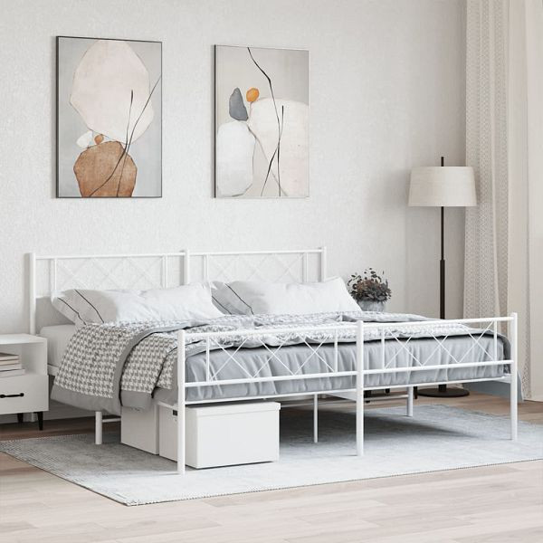 vidaXL Bettgestell mit Kopf- und Fußteil Metall Weiß 183x213 cm, 372349
