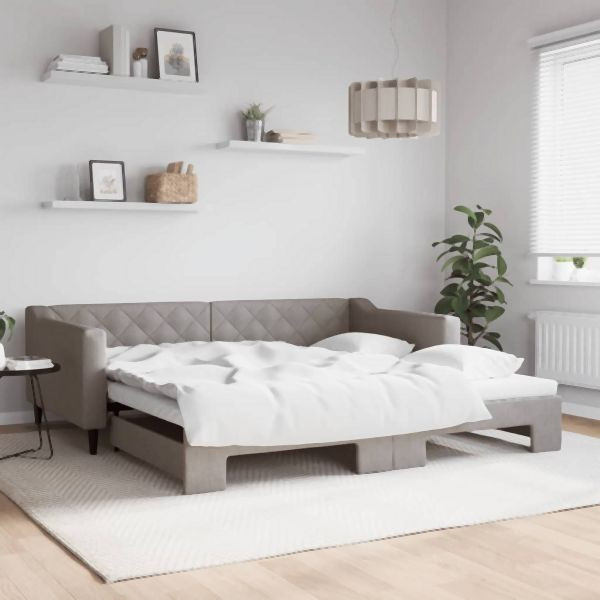 vidaXL Tagesbett Ausziehbar Taupe 100x200 cm Stoff, 3197434