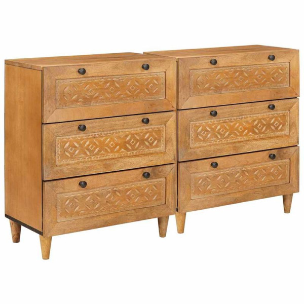 vidaXL Sideboard, VE: 2 Stück, Braun 60 x 33 x 75 cm massives Mangoholz, 3310064