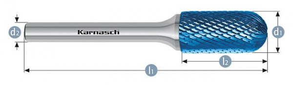 Karnasch Hartmetall-Frässtift Blue-Tec beschichtet WRC/ HP-4 d1=4 / l2=30 / d2=6 / l1=60mm, VE: 2 Stück, 115022046