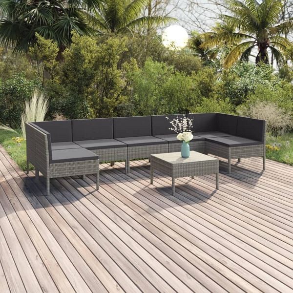 vidaXL 8-tlg. Garten-Lounge-Set mit Auflagen Poly Rattan Grau, 3094594