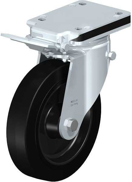 Blickle LH-POEV 200R-IS Stahlblech-Lenkrolle, Schwerlast-Ausführung, mit Anschraubplatte & Feststeller, Elastik-Vollgummi, Schwarz, 738273